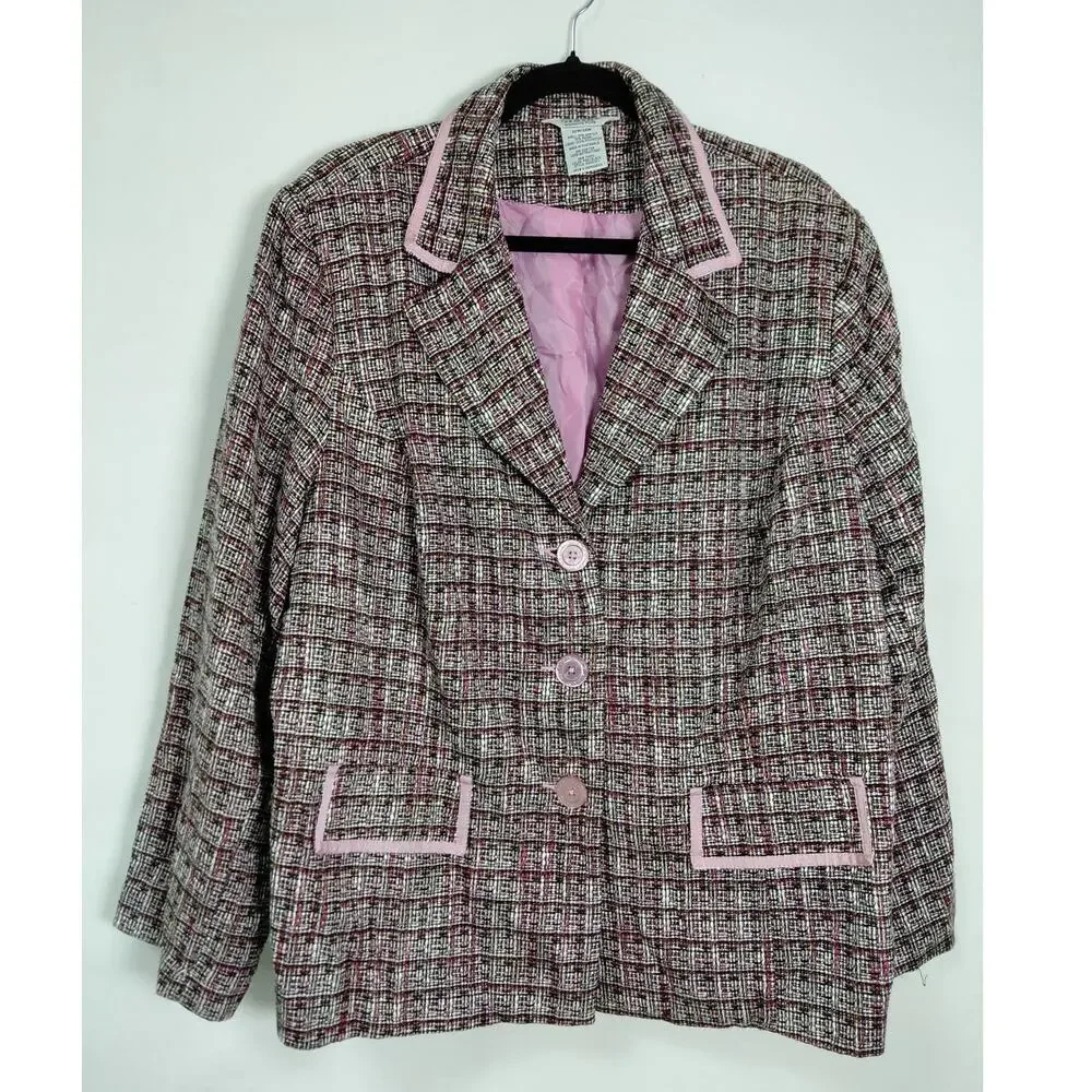 George Pink Plaid Blazer Lined Jacket Women Plus Size 22W/24W